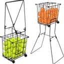 Portable Pickleball Tennis Ball Collector with Wheel, 90 Tennis Balls Capacity, Pickleball Retriever Basket Carrier Gatherer Picker Hopper Container