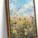 Floating Framed Colorful Florals Canvas Wall Art 16x24 in Wildflowers Painting Picture Wall Decor, Cottagecore Poster Print Artwork for Bedroom Living Room Farmhouse Home Decoration