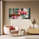 SLYCAY Large Pink Flowers Canvas Wall Art Prints, Vintage Floral Country Windowsill Scenes Painting Still life Relaxing Spiritual Pleasant Inspiration Aesthetic Wall Decor Living Room Office 20"X40"