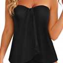 Tempt Me Two Piece Tankini Bathing Suits for Women Halter Bandeau Swim Top with Bottom Flyaway Tummy Control Swimsuit (Black, M)