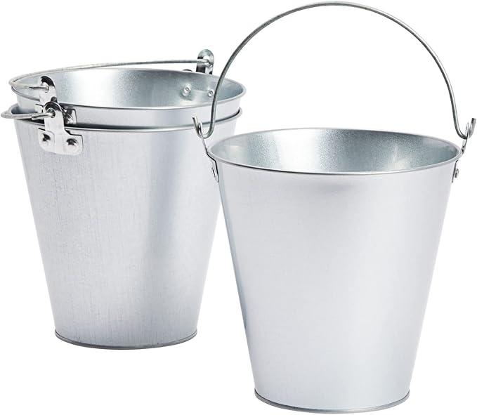 Juvale Galvanized Metal Ice Buckets 3-Pack - 7in Top Dia × 4.5 in Bottom × 7.2 in H, 100 oz Capacity, Silver - Galvanized Tin Construction with Handles - Beer & Wine Bucket for Parties & Decor