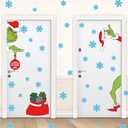 Christmas Door Decorations, Large Double-Sided Christmas Door Stickers Window Stickers Removable with Extra 38 PCS Snowflakes, Xmas Indoor Home Decor for Glass Wall Office Room Garage, 6 Sheets