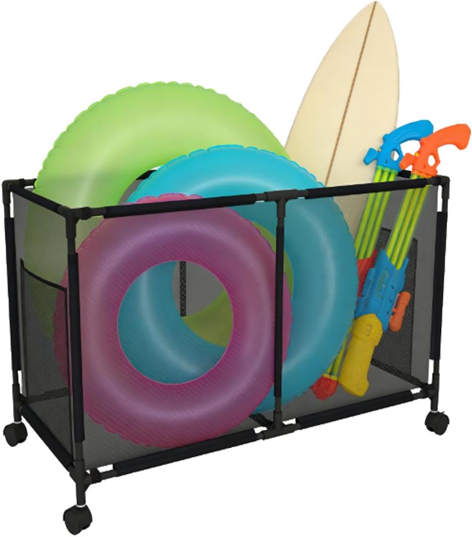 Version 2 Metal Pool Storage bin,Poolside Storage Organizer,Holder for Outdoor, Pool, Patio, Garden,Organizer for Toys, Floats, and Swimming Equipments,2-Size (LARGE)