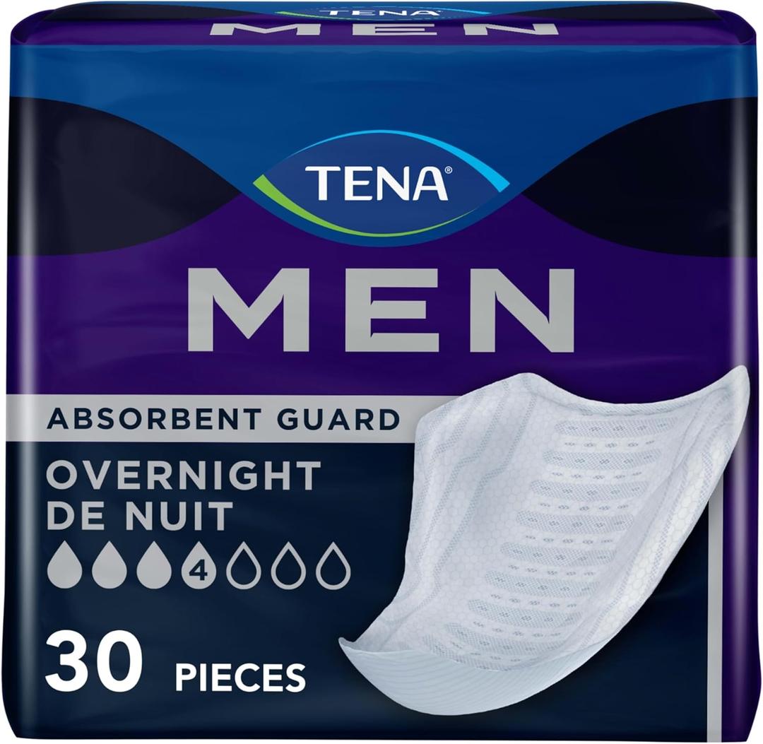 Tena Men Overnight Incontinence Protective Guard, Bladder Control, Discrete, Overnight Absorbency, 30 Count
