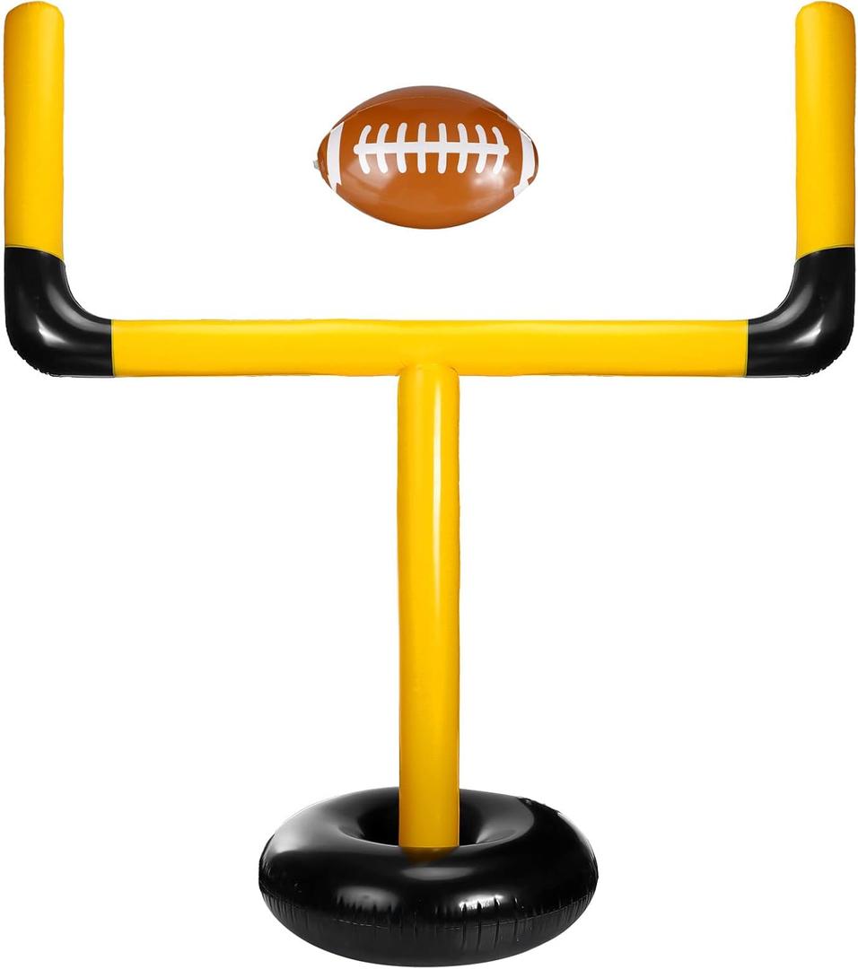 Inflatable Jumbo Football Set Inflatable Football Goal with Beach Ball Target Goal Post Ball Accessories Outdoor Sport Summer Beach Pool Games for Practice and Fun (Yellow, Black)