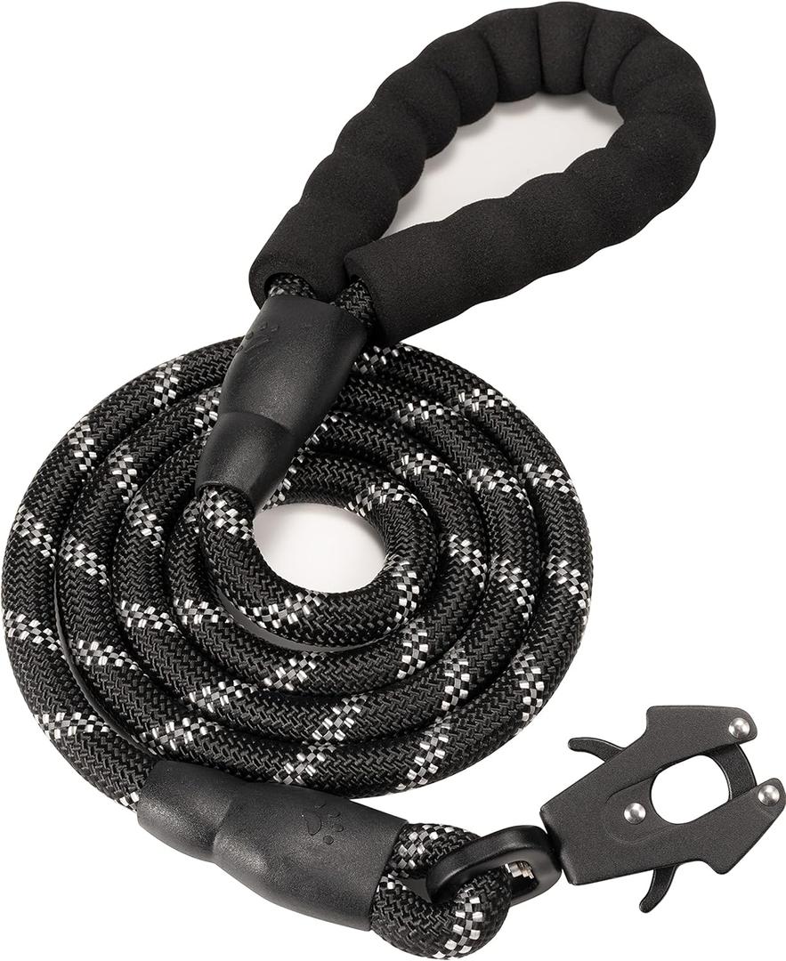 GEIT 2/4/5/6FT Dog Leash, Heavy Duty Rope Leashes, Reflective Nylon Pet Lead with Aluminum Quick Release/Locking Tactical Frog Clip for Small Medium and Large Dogs, Black, 1/2 inch