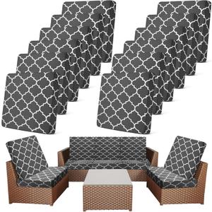 Newwiee 12 Pcs Patio Cushion Covers Outdoor Stretch Sofa Couch Cover Replacement Couch Slipcover Sofa Seat Chair Porch Patio Furniture Protector, Flexibility Washable(Dark Gray,Moroccan)
