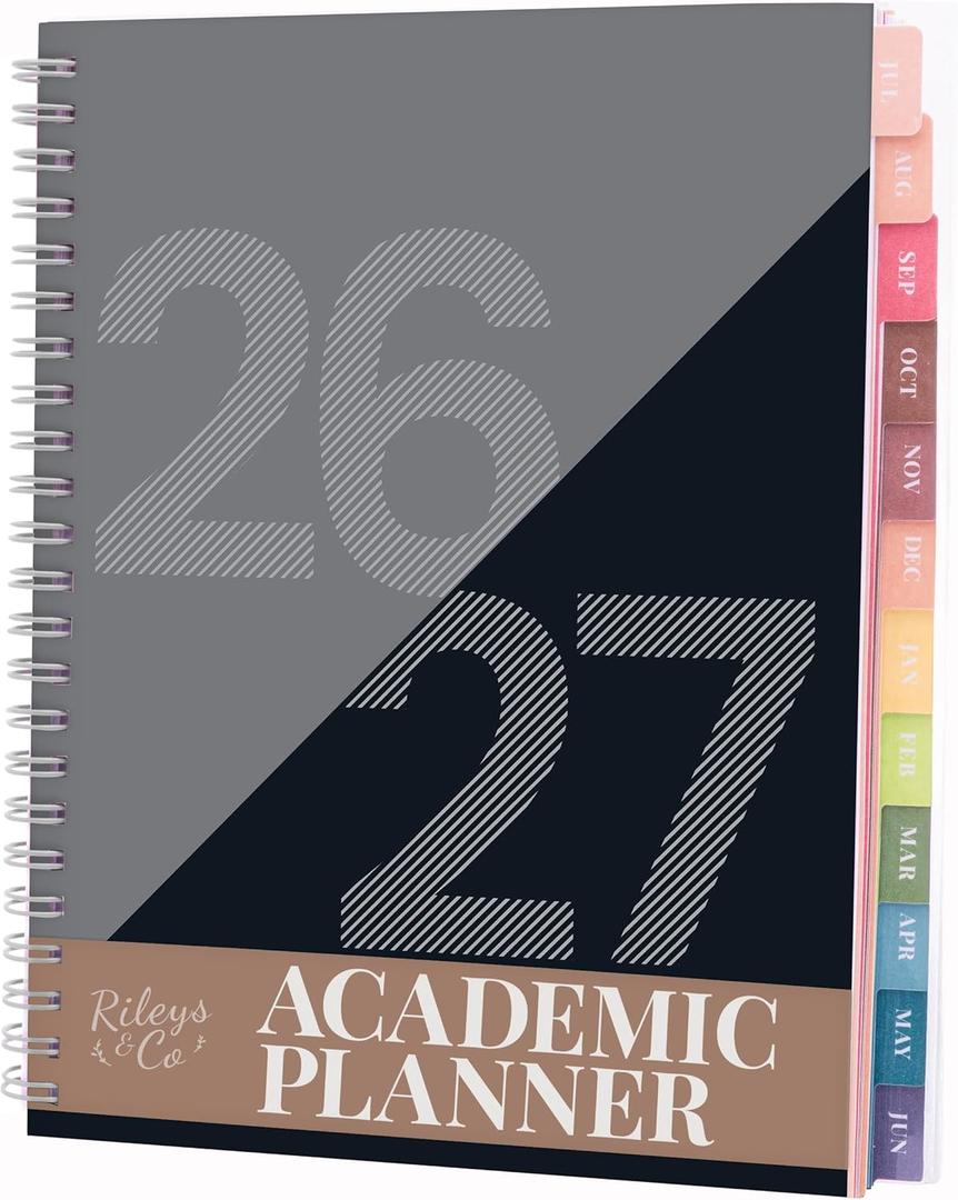 Rileys Academic Planner 2026-2027, Daily, Weekly & Monthly Planner, July 2026 - June 2027, Student Notes Pages, Twin-Wire Binding, Weekly Agenda for School & Work (8 x 6-Inches, Geographic, Black)