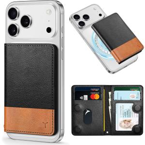 TUCCH for Magsafe Card Holder with Clear ID Window, Fit 6 Cards, RFID Blocking PU Leather Magnetic Phone Wallet for iPhone 17/16/15/14/13/12/Plus/Air/Pro/Pro Max Series, Textured Black & Light Brown