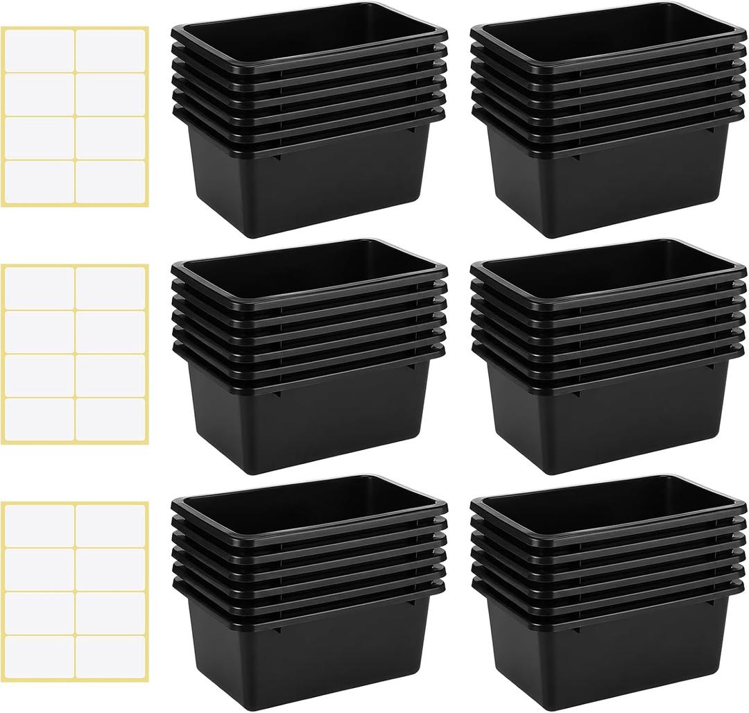 Outus 36 Pack Book Bins Classroom Plastic Cubby Storage Bins, Black