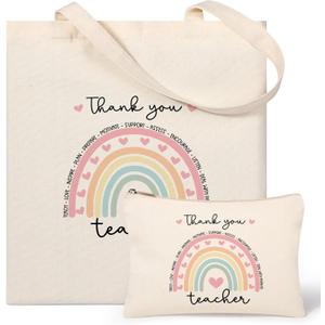 2 x AYGE Canvas Tote Bags & Cosmetic Bag, Christmas Gifts for Women, Travel Beach Bag Reusable Grocery Shopping Bag Makeup Bag