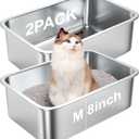 2 Pack 8" Deep Large Litter Box Stainless Steel Metal Cat Litter Box Easy to Clean,Non-Stick,Suitable for Indoor and Outdoor Pet Cats (2-Medium)