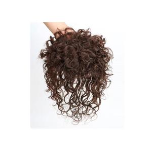 Curly Human Hair Topper for Women, Short Wavy Clip in Wiglet, Brown, 25cm
