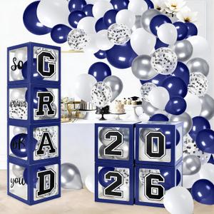 Graduation Decorations 2026 Graduation Party Decorations Set of 4 Boxes with 129pcs Balloons Arch Garland Kit Party Supplies for Any Grades Blue