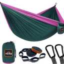 Camping Hammock, Super Lightweight Portable Parachute Hammock with Two Tree Straps Single or Double Nylon Travel Tree Hammocks for Camping Backpacking Hiking (Dark Green&fuchsia)