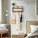 Exper City Coat Rack Wall Mount with Shelf, 26IN Wooden Coat Hanger Hooks Wall Mount with 5 Metal Hooks, Hanging Shelf with Hooks, Retro Walnut