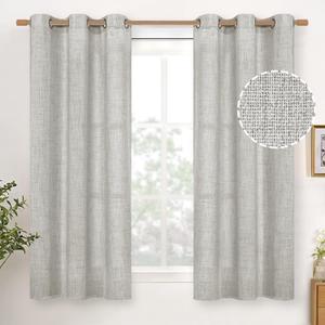 YoungsTex Light Grey Linen Curtains 54 Inch Length for Short Windows, Light Filtering Drapes with Bronze Grommet Privacy for Bathroom Bedroom Living Room, 2 Panels, 42 X 54 Inch