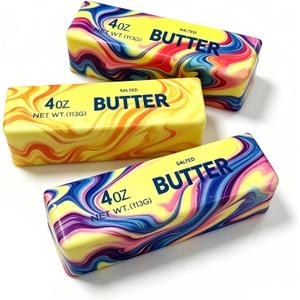 2 x Slow Rebound Cute Butter Squeeze Stress Balls, 2026 New Squeeze Ball Realistic Butter Stick Soft Squeeze Toys, Upgrade Stress Relief Fidget Toys Wet Slow Rebound Stress Relief Toy (3 PCS)