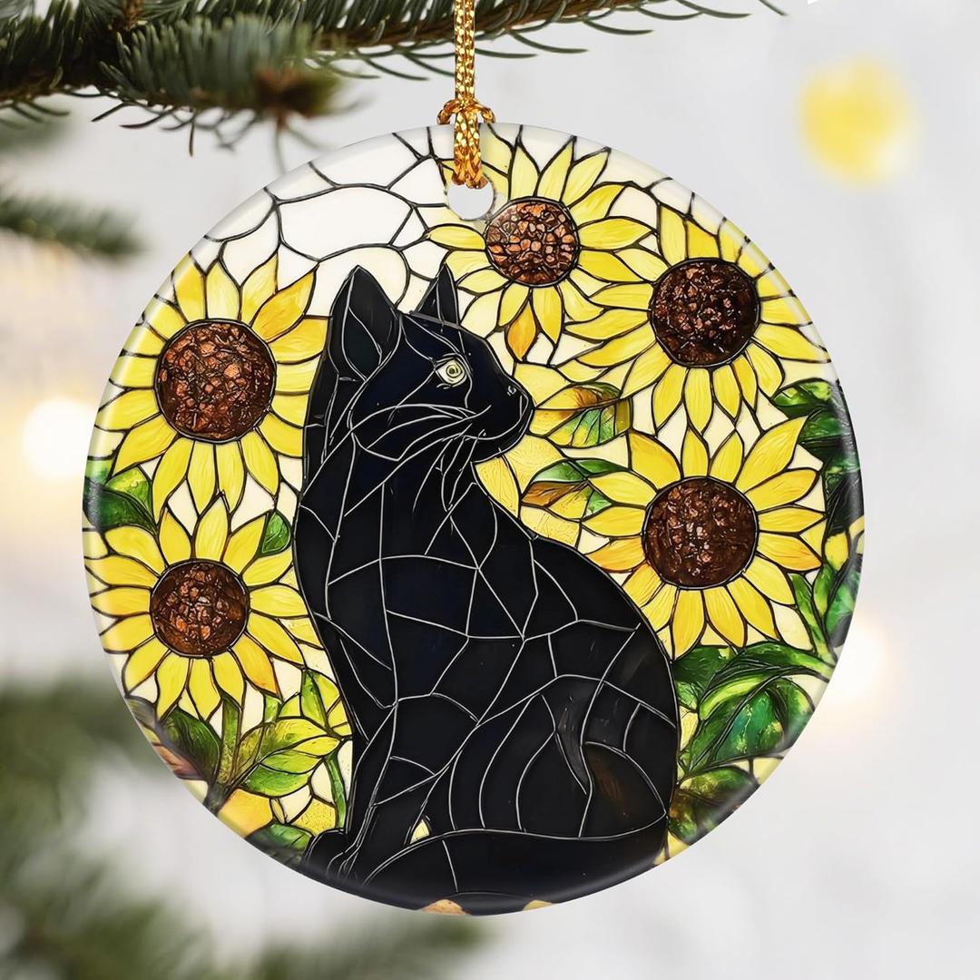2 x Christmas Ornaments, Dodosky 2.8in Ceramic Black Cat Ornament, Xmas Decor, Christmas Tree Ornaments, Xmas Decorations for Tree, Holiday Ornament, Gift Ideas, Gifts for Cat Lovers, Gifts for Women
