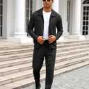 Men's Waffle Tracksuit 2 Pieces Set Casual Long Sleeve Zip Up Sweatsuits Solid Athletic Jogging Suit Sets (Black, S)