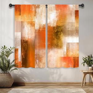 Riyidecor Burnt Orange Abstract Modern Curtains Cool Mens Aesthetic Colorful Oil Painting Checkered Multicolor Brown Rod Pocket Bedroom Retro Rustic Living Room Treatment Fabric 2 Panels 42Wx63H Inch