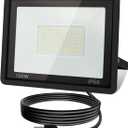100W LED Flood Light Outdoor, 10000LM Super Bright Floodlight Outside Work Lightwith Plug, 6500K Daylight White LED Flood Light Outdoor, IP66 Waterproof Outdoor Flood Light-1Pack