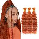 350 Braiding Hair Deep Wave Bulk Ginger Boho Human Hair for Braiding 12 12 12 Inch Deep Curly Orange Braiding Hair Extensions