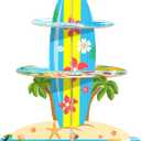 3-Tier Cupcake Stand for Beach Party Decorations - Multi-Colored Tropical Luau Pool Party Supplies, Hawaiian Themed Birthday Cake Stand for Baby Shower Wedding Decorations (Yellow)