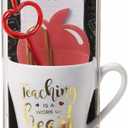 VOTUM Teacher Appreciation Gift for Women or Men - Bundle Includes Mug, Writing Pad, Apple-Shaped Pen and Sticky Notes, Jumbo Gold Paper Clip - Heart Coffee Cup - Teacher Appreciation Week Thank You