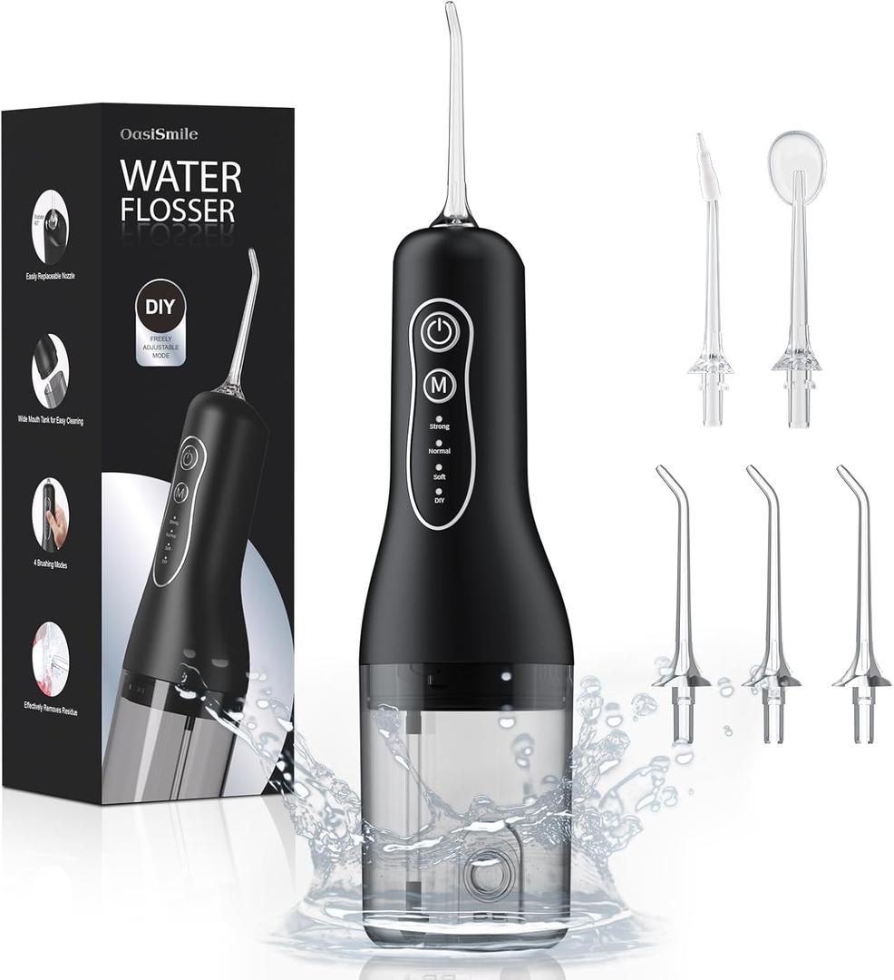 OasiSmile New Water Flosser for Teeth Cleaning, 260ML Portable Cordless Oral Irrigator with DIY Strength, 4 Cleaning Modes, IPX7 Waterproof Rechargeable Water Dental Pick Flosser for Home, Travel