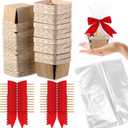 Kigley 24 Set Wooden Christmas Gift Baskets Empty Small Gift Basket with Cellophane Bags Bows Basket Kit for Thanksgiving DIY Picking Fruit Birthday Wedding Bow Party(4 Inch,Red)