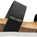 PIZZ ANNU Women's Slide Sandals Open Toe Two Strap Flat Sandals With Comfort Cork Footbed Slip-On Casual Summer Shoes, Black 10