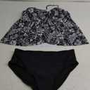 Tempt Me Two Piece Tankini Bathing Suits for Women Halter Bandeau Swim Top with Bottom Flyaway Tummy Control Swimsuit (XX-Large, Black White Floral)
