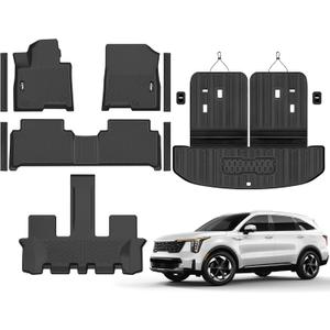 Floor Mats for 2021-2025 Kia Sorento 6&7 Seats Hybrid Trunk Mat with Backrest Mat All Weather TPE Rubber Cargo Liner Back Seat Cover 3rd Row for 2021-2025 Kia Sorento Accessories