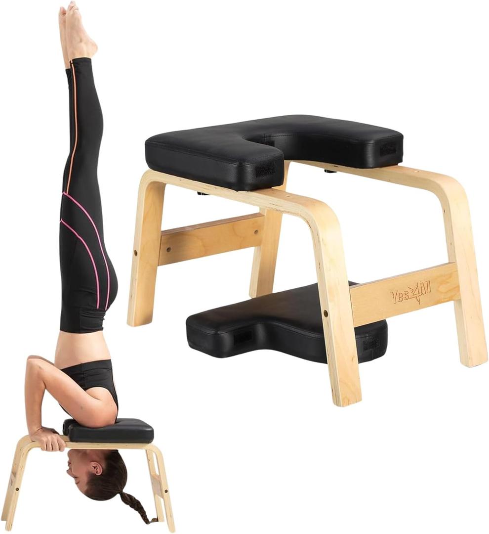Yes4All Yoga Headstand Bench with PU Pads Thickness Foam, Wooden Yoga Inversion Chair for Balance Training,Core Strengthening - P.A.