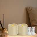 Set of 2 Flameless LED Candles with 2 Remotes, 4x4 Inch Battery Operated Plastic Pillar Candles, Realistic Flickering Flame, Timer & Dimming, Ivory  Safe & Elegant for Home and Events