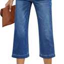 Sidefeel Women's Wide Leg Jeans High Waisted Stretchy Capri Pants (12, Blue)