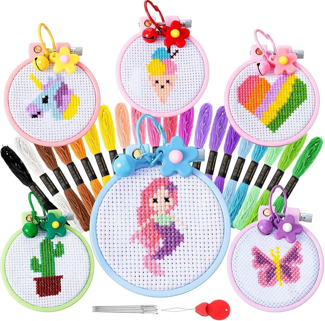 Chuangdi 6 Sets Cross Stitch Kits for Beginners Embroidery Kit Cross Stitch for Kids Embroidery Stitches Practice Needlepoint for Starters