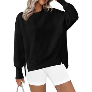 BTFBM Women's Casual Crewneck Sweatshirts 2026 Spring Long Sleeve Side Slit Workout Fleece Pullover Top Fashion Clothing, Small
