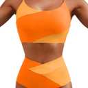Herseas Women 2 Piece High Waisted Bikini Sets Color Block Popular Swimsuit 2026 Summer Beach Best Bathing Suits (Orange, M)