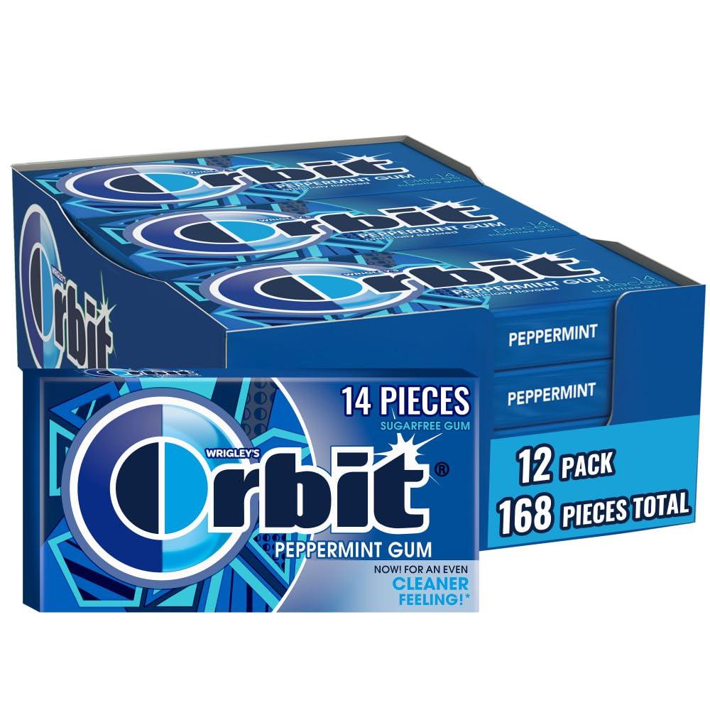 ORBIT Peppermint Sugar Free Gum Individually Wrapped, Bulk Packs of Gum, 12 Packs of 14-Pieces (168 Total Pieces) (EXP 08/01/27)