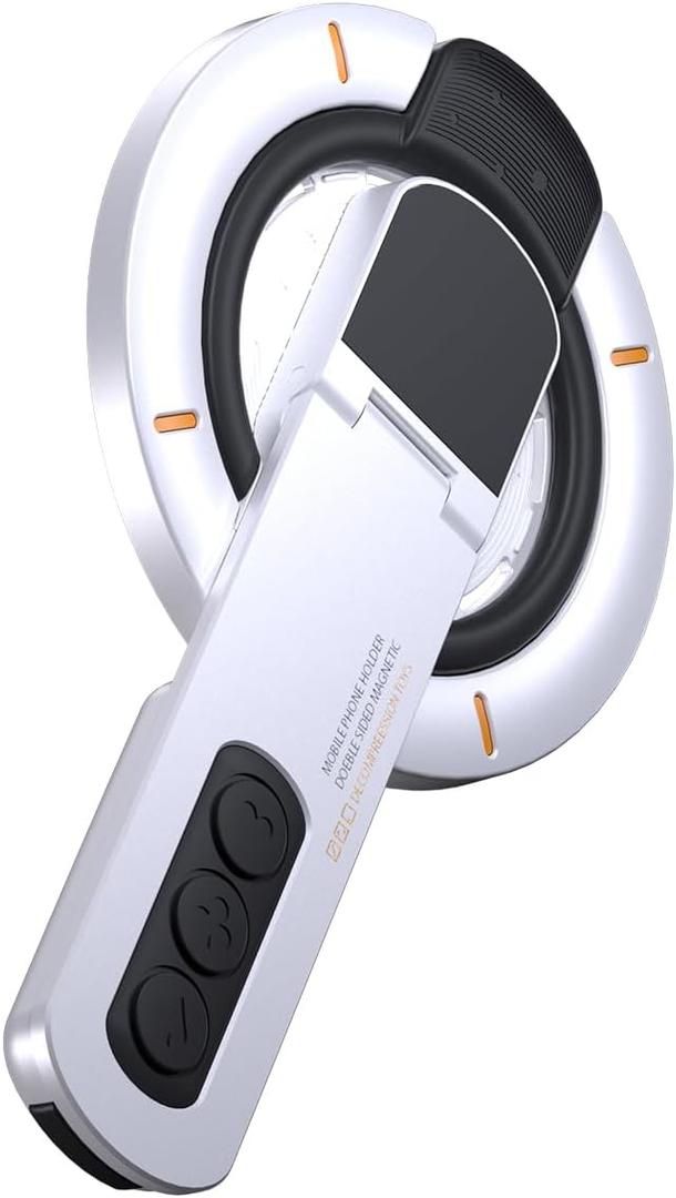 Phone Grip for Magsafe Phone Stand 360Roration Gym Holder Phone Kickstand Silicone Finger Ring Innovative Pressure-Relief Damping Hinge Design with Magnet Ring Compatible All Phones (White)