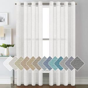 H.VERSAILTEX White Sheer Linen Curtains for Living Room 84 inches Long Bedroom Curtains 2 Panel Sets Grommet Semi Sheer Elegant Soft Light Filter Window Treatments Curtain, White (52"W x 84"L (Pack of 2), White)