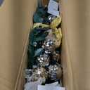 VINGLI 6ft Pop up Artificial Christmas Pine Tree with 150 Warm White Lights, Xmas Tree Holiday Party Decorations with Sturdy Metal Stand (Gold&Silver)