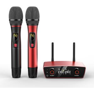 Wireless Microphone System for Karaoke Singing - Dual Wireless Mics, Handheld Dynamic Microphones, Adjustable UHF Channels, Auto Scan, 275ft Range, Microphone for Karaoke, Wedding, Church, Speech
