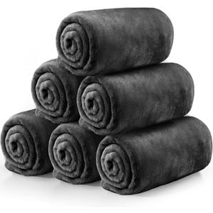 Tinideya 6 Pcs Flannel Fleece Throw Blanket Bulk 50 x 60 Inch Soft Fleece Blanket Warm Throw Blanket Coral Blankets for Couch Sofa Home Wedding Gifts Season (Dark Gray)