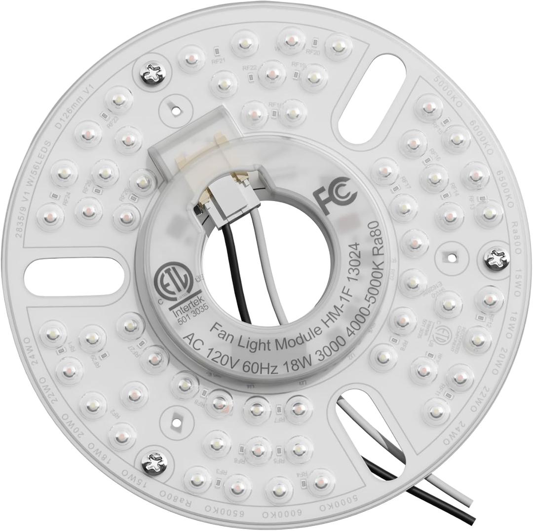 5-inch LED Retrofit Light Kit, Ceiling Fan Light Replacement with 3-Color Dimmable, Optical Lens, Flicker-Free, Eye-Friendly Lighting, Easy Installation