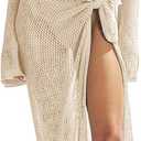 Women's Swimsuits Cover Ups Set for Crochet Bathing Suit Hollow Out 2 Piece Bikini Coverup Beach Swimwear (Beige, M)