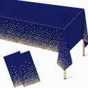 2 Pcs Navy Blue and Gold Plastic Tablecloth for Rectangle Table, 54 108 inches Disposable Gold Dot Dark Blue Party Table Covers for Anniversary, Wedding, Fine Dining, Graduation Party Decoration