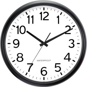 Caysie 16 Inch Sealed Large Outdoor Clock Waterproof, Silent Battery Operated Weatherproof Wall Clocks for Pool Patio Outside Home (Black)